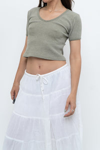 Vintage x Olive Green Waffle Cropped Baby Tee (XS, S)