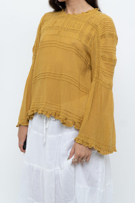 FREE PEOPLE x Honey Yellow Bohemian Blouse (S, M)