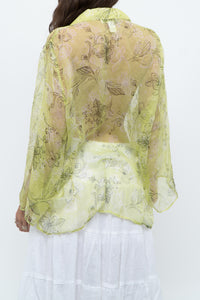 Vintage x Lime Patterned Silk Sheer Blouse (XS-XL)
