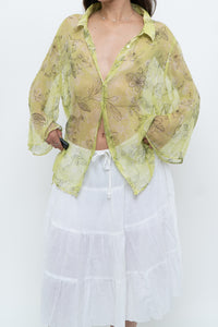 Vintage x Lime Patterned Silk Sheer Blouse (XS-XL)
