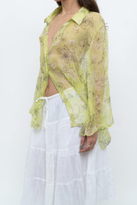 Vintage x Lime Patterned Silk Sheer Blouse (XS-XL)