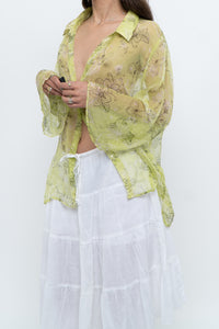 Vintage x Lime Patterned Silk Sheer Blouse (XS-XL)