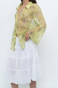 Vintage x Lime Patterned Silk Sheer Blouse (XS-XL)
