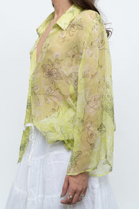 Vintage x Lime Patterned Silk Sheer Blouse (XS-XL)
