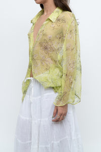 Vintage x Lime Patterned Silk Sheer Blouse (XS-XL)