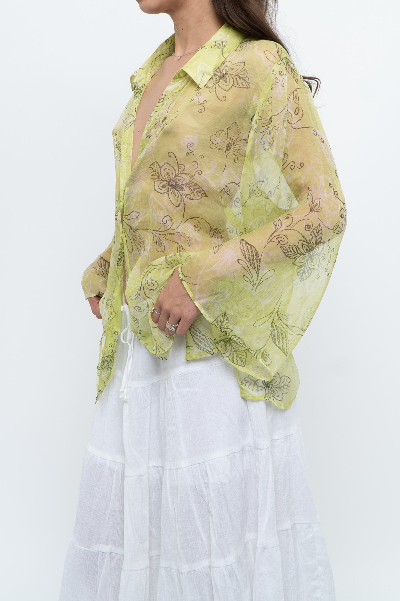 Vintage x Lime Patterned Silk Sheer Blouse (XS-XL)