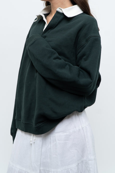 ZARA x Forest Green, White Collared Crewneck (S-L)