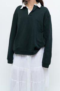ZARA x Forest Green, White Collared Crewneck (S-L)