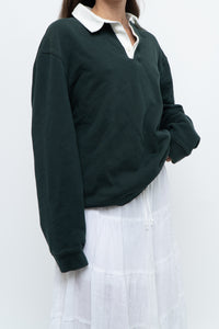 ZARA x Forest Green, White Collared Crewneck (S-L)