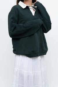 ZARA x Forest Green, White Collared Crewneck (S-L)