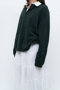 ZARA x Forest Green, White Collared Crewneck (S-L)