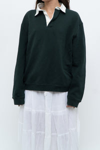 ZARA x Forest Green, White Collared Crewneck (S-L)
