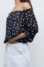 Load image into Gallery viewer, Vintage x Navy Polkadot Sheer Off-shoulder Blouse (S-L)