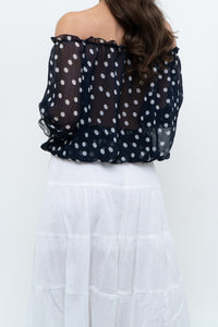 Vintage x Navy Polkadot Sheer Off-shoulder Blouse (S-L)