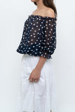 Load image into Gallery viewer, Vintage x Navy Polkadot Sheer Off-shoulder Blouse (S-L)