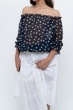 Load image into Gallery viewer, Vintage x Navy Polkadot Sheer Off-shoulder Blouse (S-L)