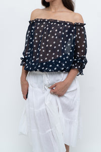 Vintage x Navy Polkadot Sheer Off-shoulder Blouse (S-L)