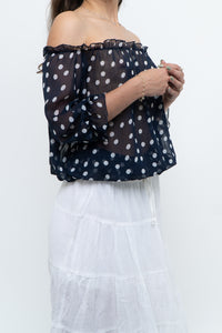 Vintage x Navy Polkadot Sheer Off-shoulder Blouse (S-L)