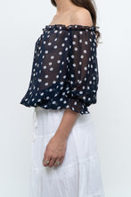 Load image into Gallery viewer, Vintage x Navy Polkadot Sheer Off-shoulder Blouse (S-L)