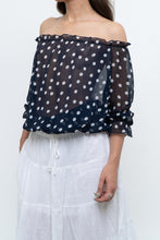 Load image into Gallery viewer, Vintage x Navy Polkadot Sheer Off-shoulder Blouse (S-L)