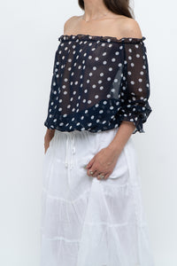 Vintage x Navy Polkadot Sheer Off-shoulder Blouse (S-L)