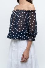 Load image into Gallery viewer, Vintage x Navy Polkadot Sheer Off-shoulder Blouse (S-L)