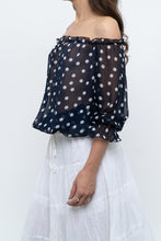 Load image into Gallery viewer, Vintage x Navy Polkadot Sheer Off-shoulder Blouse (S-L)