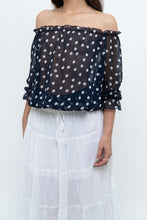 Load image into Gallery viewer, Vintage x Navy Polkadot Sheer Off-shoulder Blouse (S-L)