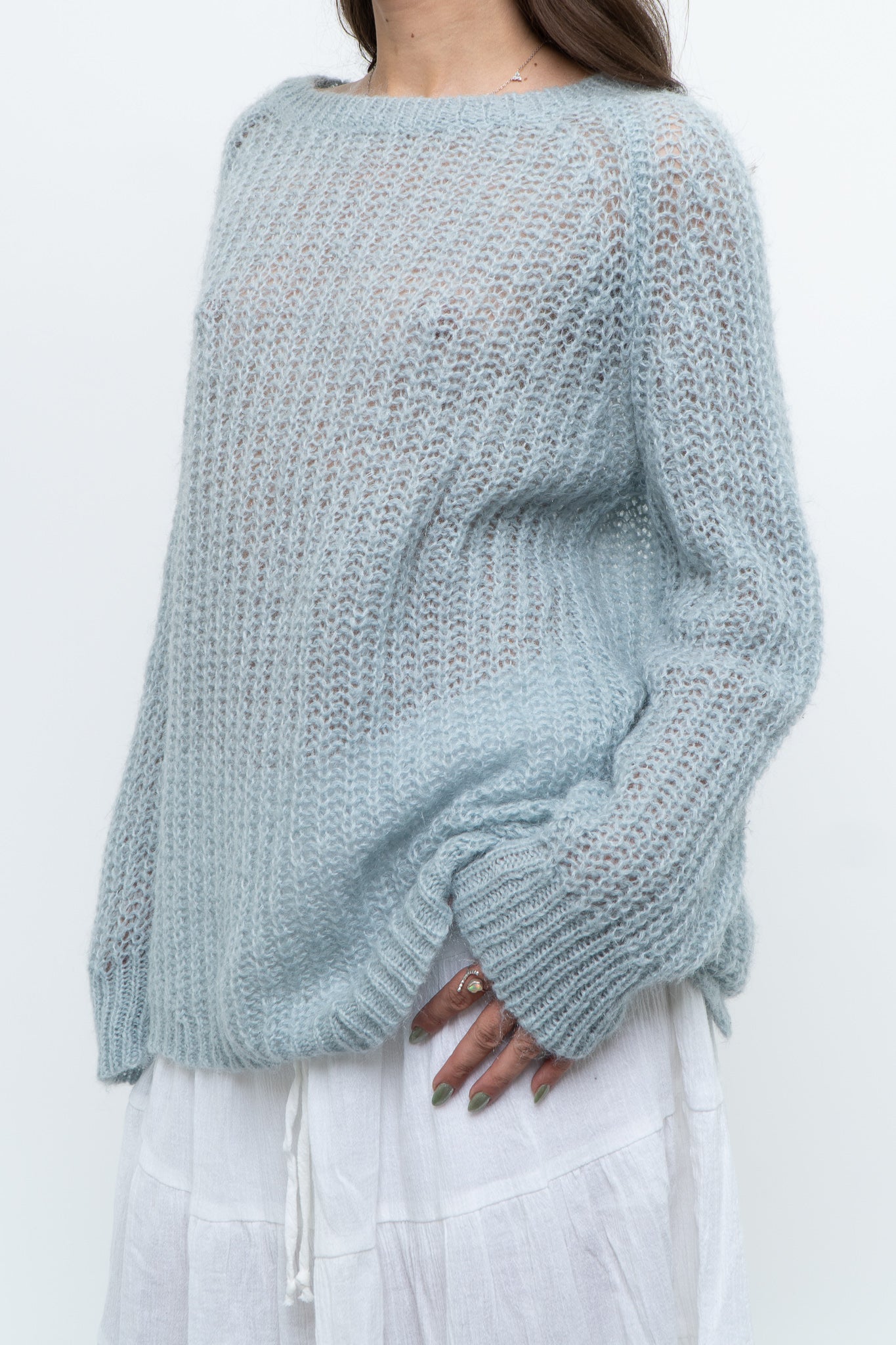 Vintage x Light Teal Mohair-blend Knit Sweater (XS-M)