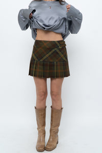 Vintage x Made in Canada x Green Plaid Wool Pleated Mini Skirt (M)