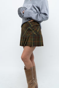 Vintage x Made in Canada x Green Plaid Wool Pleated Mini Skirt (M)