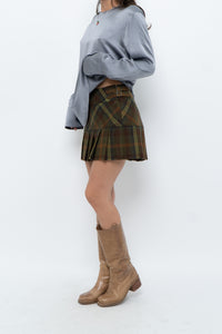 Vintage x Made in Canada x Green Plaid Wool Pleated Mini Skirt (M)