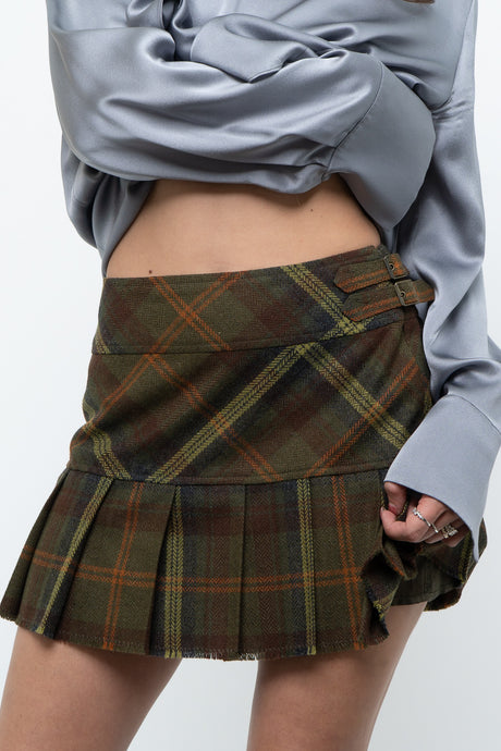 Vintage x Made in Canada x Green Plaid Wool Pleated Mini Skirt (M)