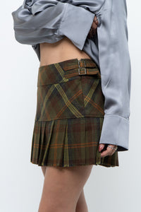 Vintage x Made in Canada x Green Plaid Wool Pleated Mini Skirt (M)