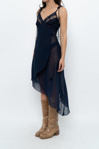 Vintage x Navy Layered Sheer Slip Dress (M)
