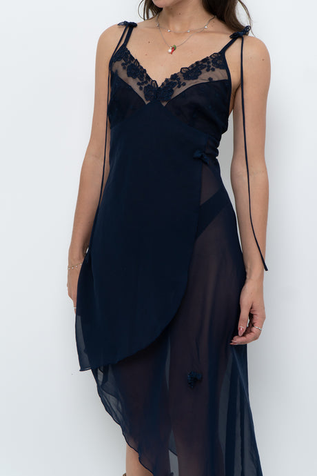 Vintage x Navy Layered Sheer Slip Dress (M)