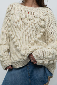 Modern x Cream Chunky Knit Heart Oversized Sweater (XS-L)