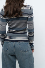 Load image into Gallery viewer, Vintage x Blue Cotton Striped Off-Shoulder Long Sleeve Knit (M)