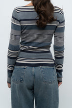 Load image into Gallery viewer, Vintage x Blue Cotton Striped Off-Shoulder Long Sleeve Knit (M)