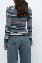 Load image into Gallery viewer, Vintage x Blue Cotton Striped Off-Shoulder Long Sleeve Knit (M)