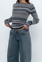 Load image into Gallery viewer, Vintage x Blue Cotton Striped Off-Shoulder Long Sleeve Knit (M)