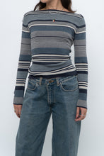 Load image into Gallery viewer, Vintage x Blue Cotton Striped Off-Shoulder Long Sleeve Knit (M)