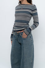 Load image into Gallery viewer, Vintage x Blue Cotton Striped Off-Shoulder Long Sleeve Knit (M)