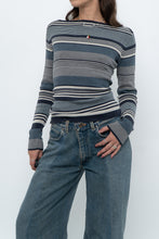 Load image into Gallery viewer, Vintage x Blue Cotton Striped Off-Shoulder Long Sleeve Knit (M)