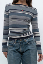 Load image into Gallery viewer, Vintage x Blue Cotton Striped Off-Shoulder Long Sleeve Knit (M)