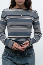 Load image into Gallery viewer, Vintage x Blue Cotton Striped Off-Shoulder Long Sleeve Knit (M)
