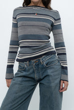 Load image into Gallery viewer, Vintage x Blue Cotton Striped Off-Shoulder Long Sleeve Knit (M)