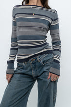 Load image into Gallery viewer, Vintage x Blue Cotton Striped Off-Shoulder Long Sleeve Knit (M)