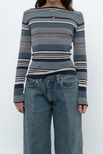 Load image into Gallery viewer, Vintage x Blue Cotton Striped Off-Shoulder Long Sleeve Knit (M)