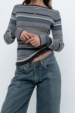 Load image into Gallery viewer, Vintage x Blue Cotton Striped Off-Shoulder Long Sleeve Knit (M)